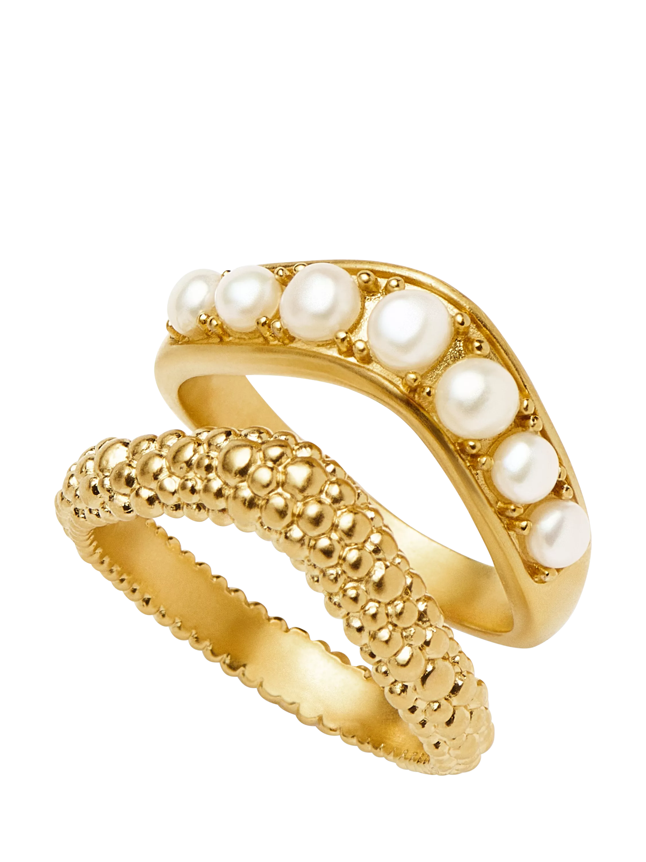 Missoma Baya Textured Pearl Stacking Ring Set Pack of 2 Gold