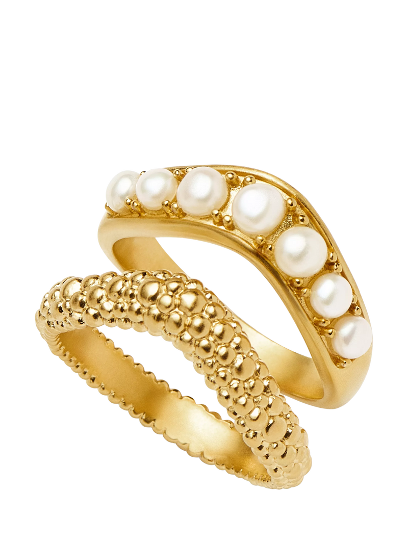 Missoma Baya Textured Pearl Stacking Ring Set Pack of 2 Gold
