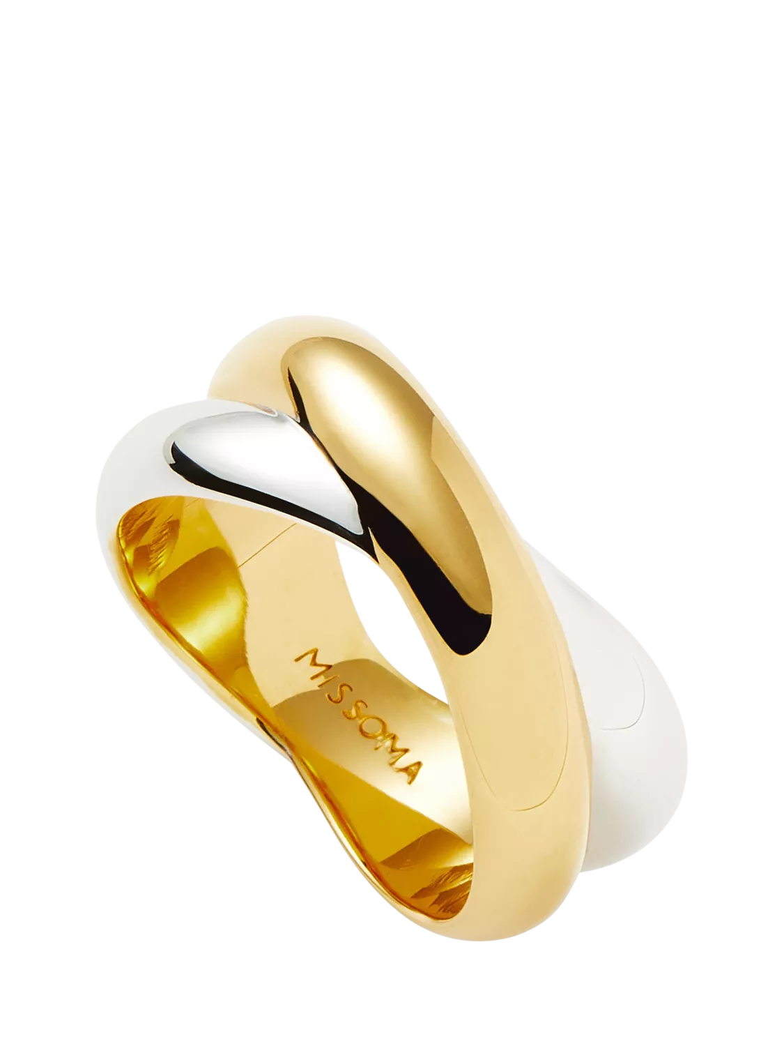 Missoma Chunky Cross Over Statement Ring, Gold/Silver