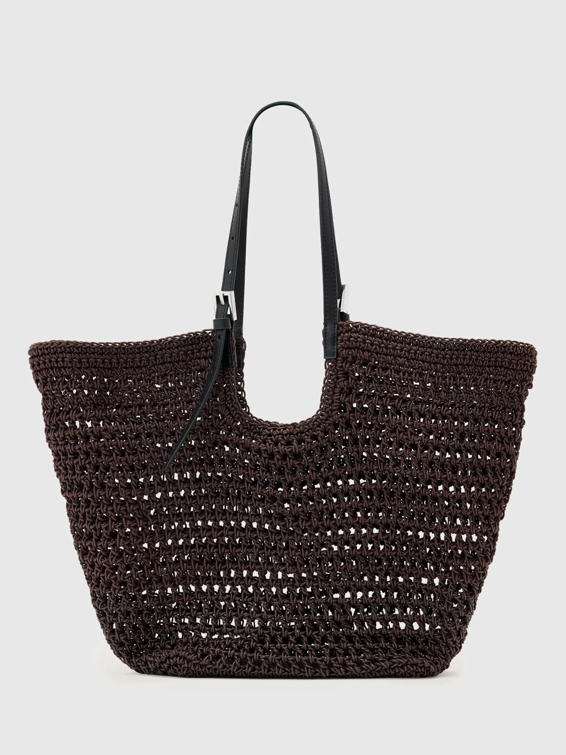 AllSaints Ara Cotton Knitted Tote Bag, Burnt Umber Red