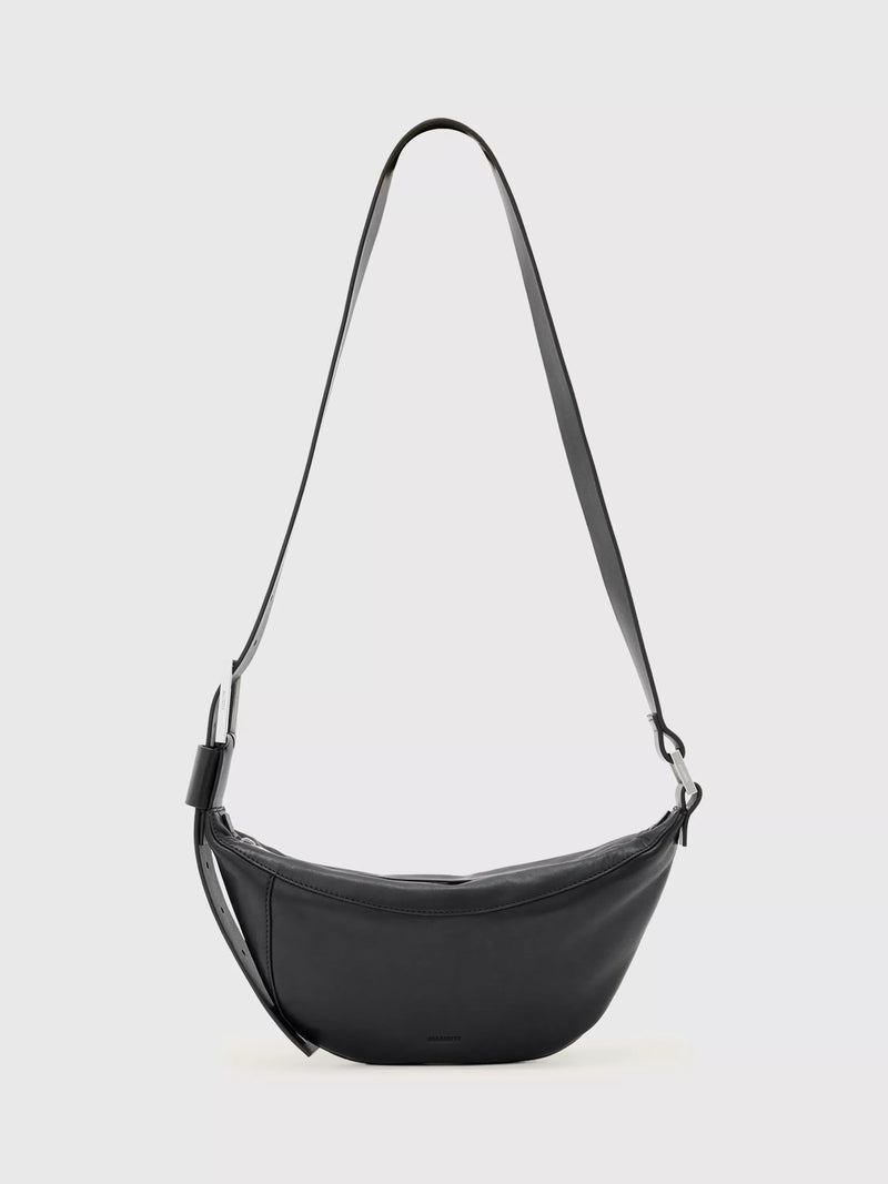 AllSaints Luna crossbody bag in black and silver (British brand)