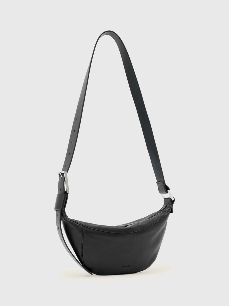 AllSaints Luna crossbody bag in black and silver (British brand)