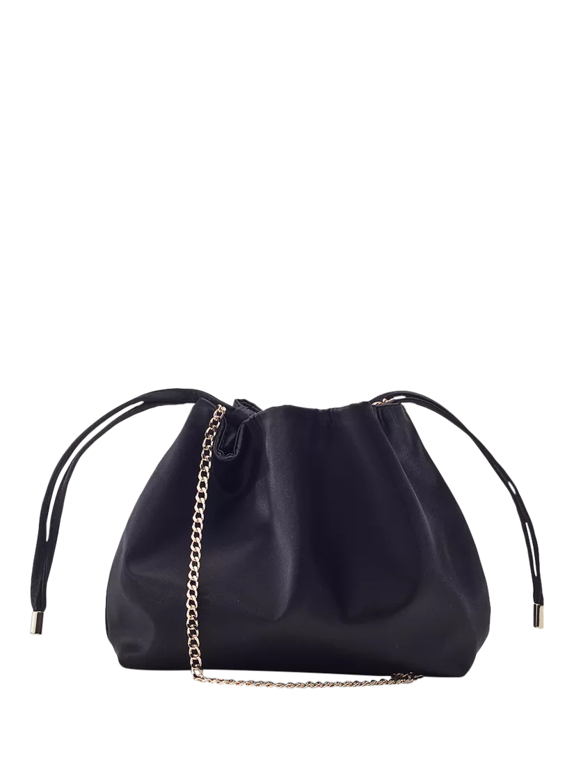 Moda in Pelle satin drawstring clutch bag black, UK version