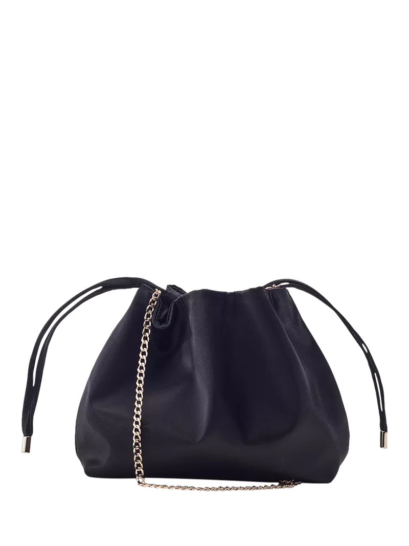 Moda in Pelle satin drawstring clutch bag black, UK version