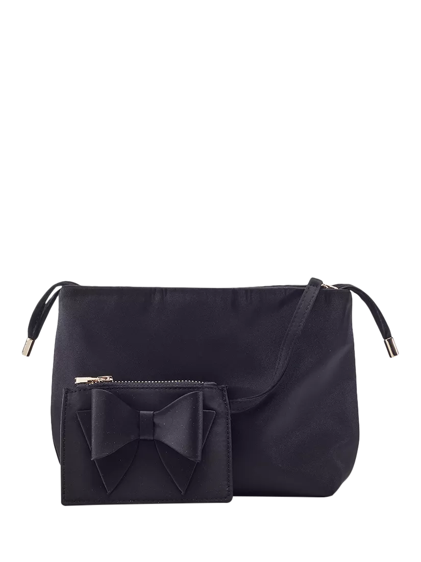 Moda in Pelle satin drawstring clutch bag black, UK version