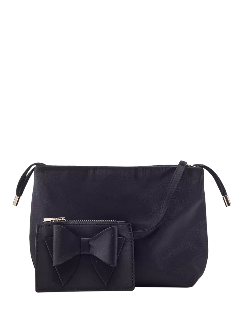 Moda in Pelle satin drawstring clutch bag black, UK version