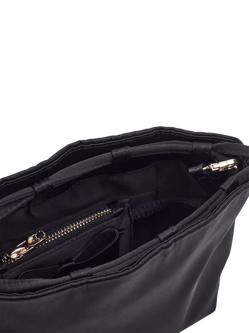 Moda in Pelle satin drawstring clutch bag black, UK version