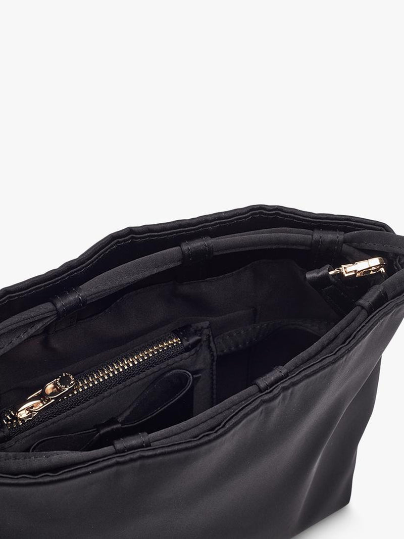 Moda in Pelle satin drawstring clutch bag black, UK version