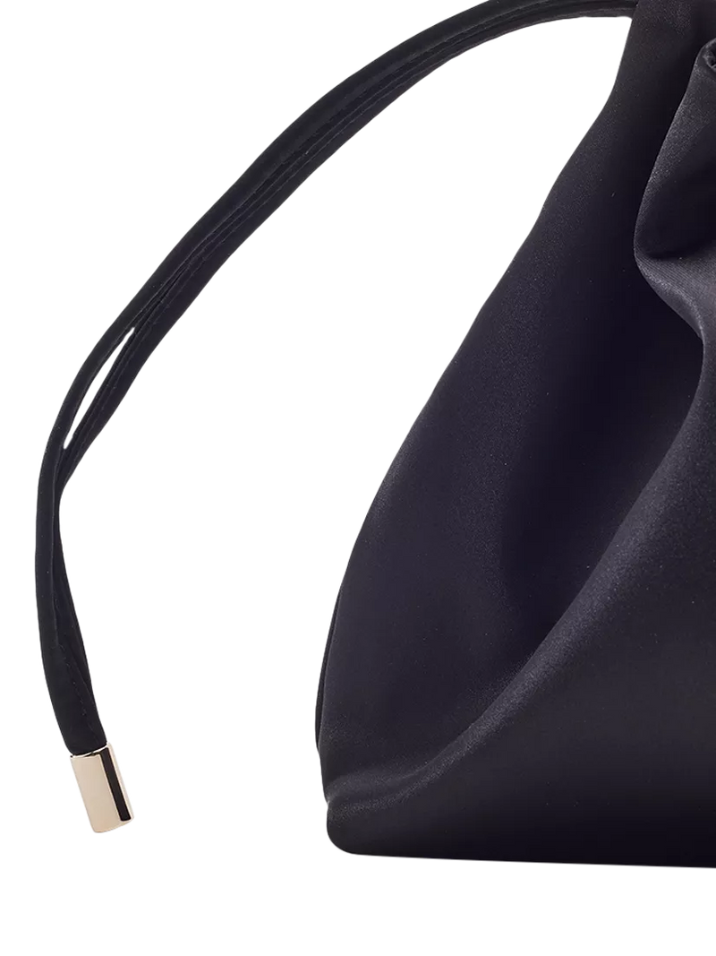 Moda in Pelle satin drawstring clutch bag black, UK version