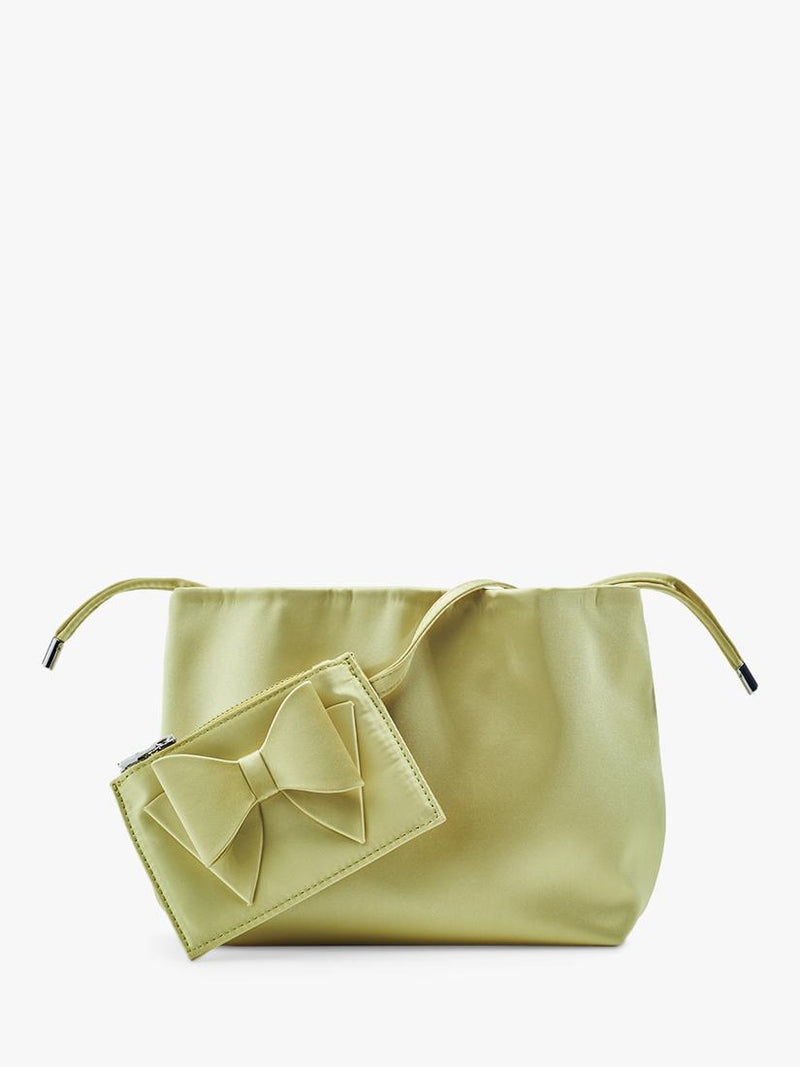 Moda in Pelle satin clutch bag black lime green (British brand)