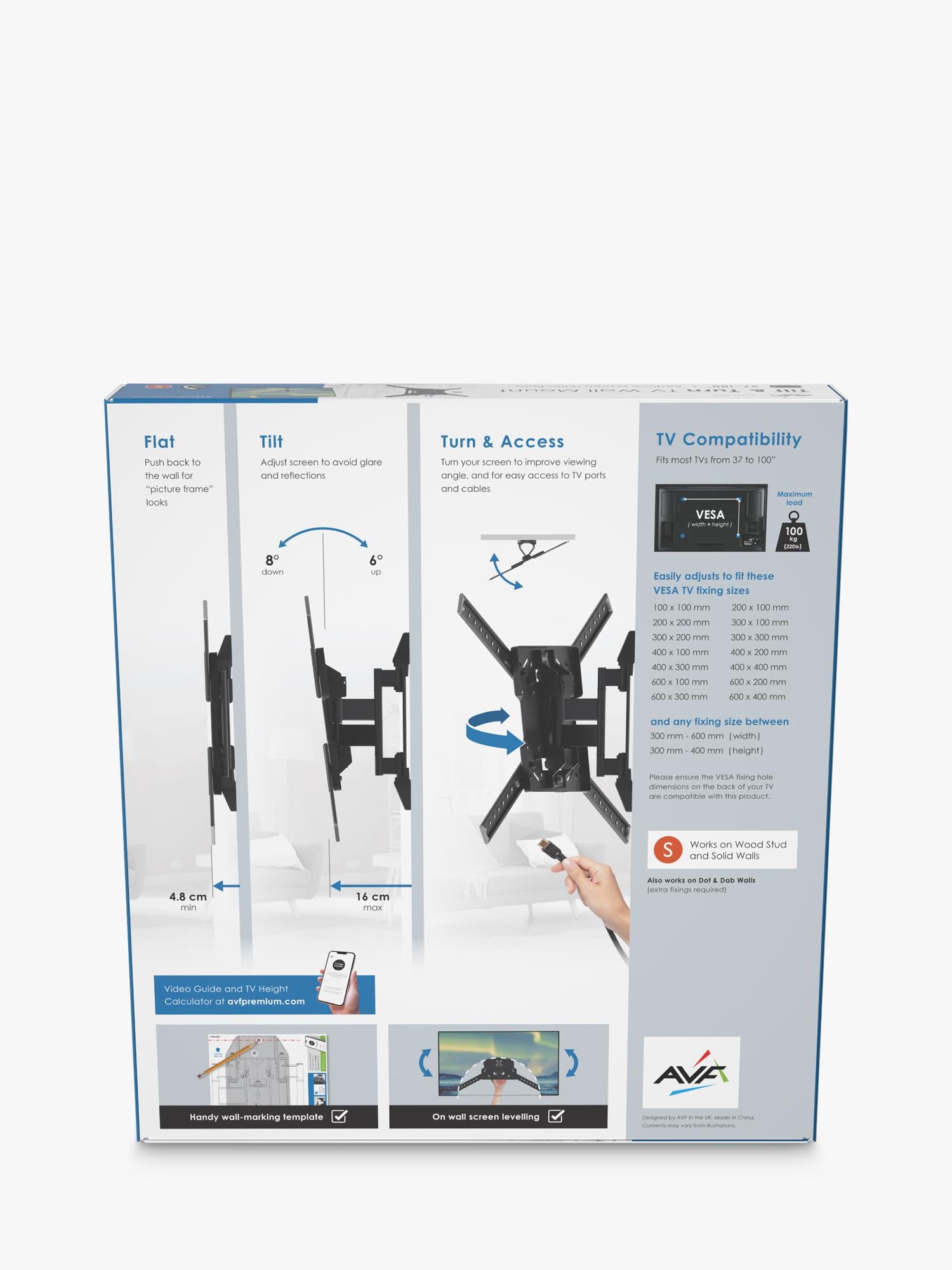 AVF tilt and turn TV wall mount for TVs up to 100 inches (British brand)