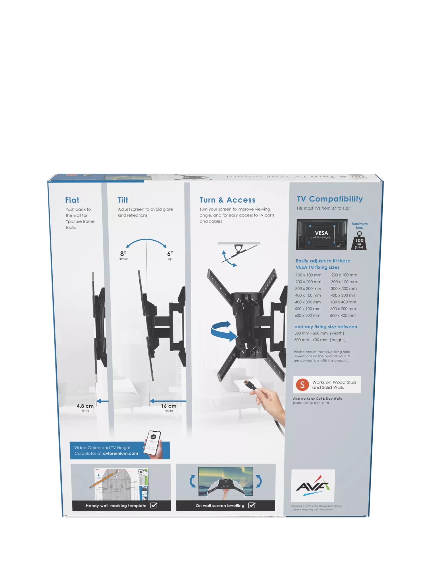 AVF tilt and turn TV wall mount for TVs up to 100 inches (British brand)