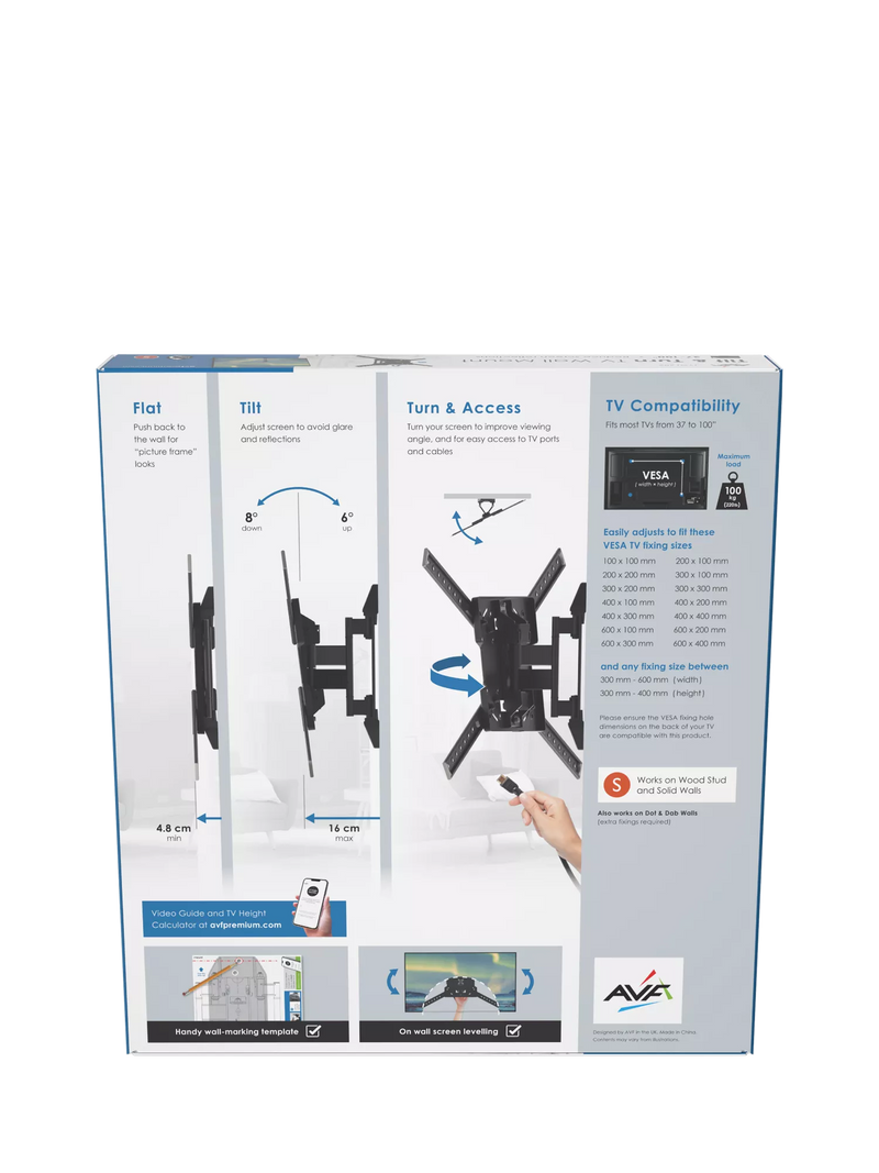 AVF tilt and turn TV wall mount for TVs up to 100 inches (British brand)