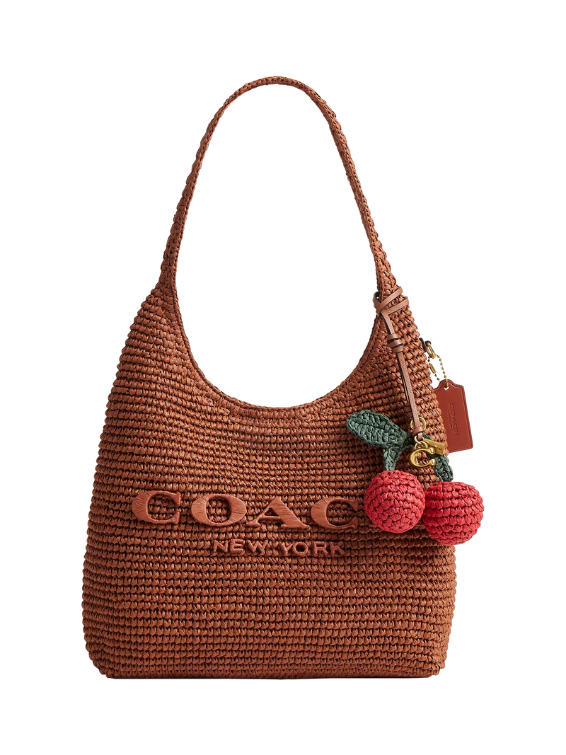 Coach woven straw cherry bag charm multi (British brand)