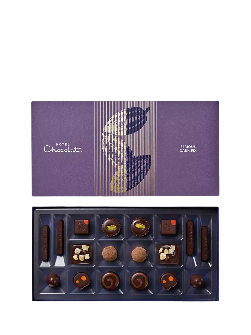 Hotel Chocolat Serious Dark Fix 18-piece dark chocolate box 195g, UK version