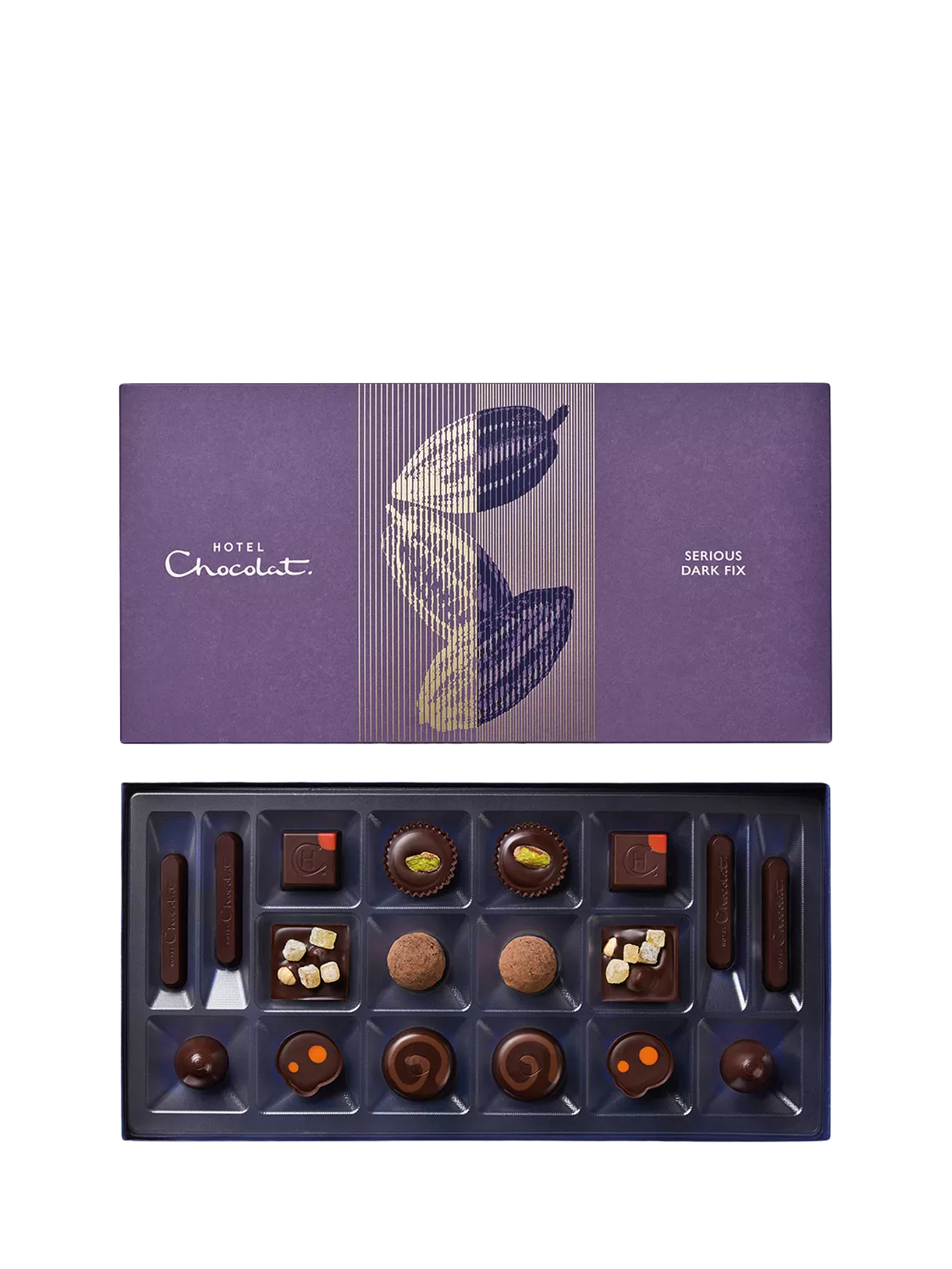 Hotel Chocolat Serious Dark Fix 18-piece dark chocolate box 195g, UK version