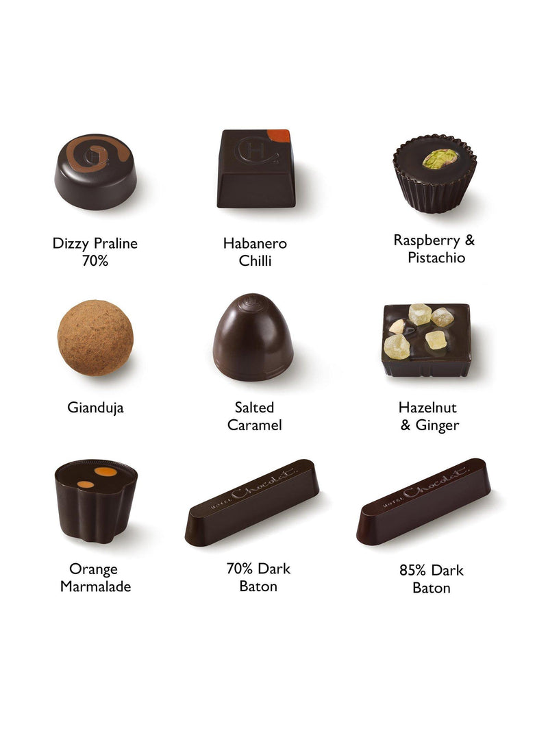 Hotel Chocolat Serious Dark Fix 18-piece dark chocolate box 195g, UK version