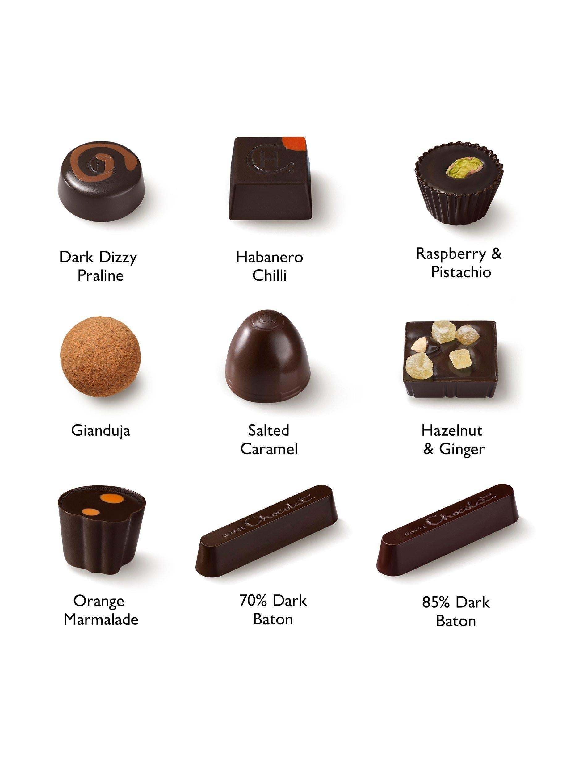 Hotel Chocolat Serious Dark Fix dark chocolate box 97g, imported from the UK