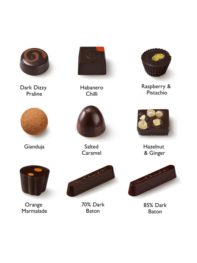 Hotel Chocolat Serious Dark Fix dark chocolate box 97g, imported from the UK