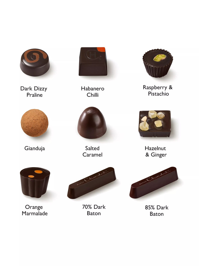 Hotel Chocolat Serious Dark Fix dark chocolate box 97g, imported from the UK