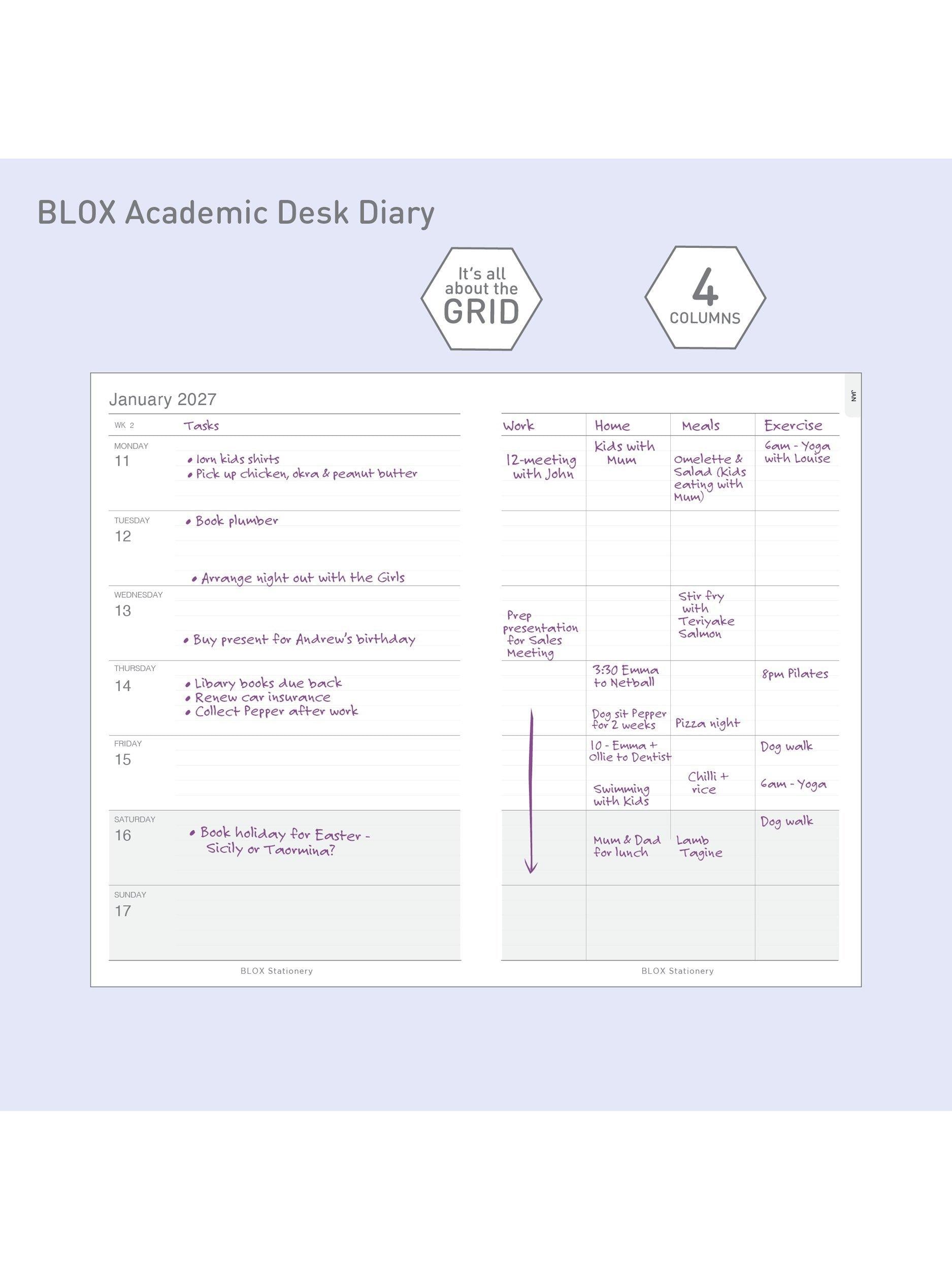 BLOX Academic Desk Diary week to view chocolate brown, imported from the UK