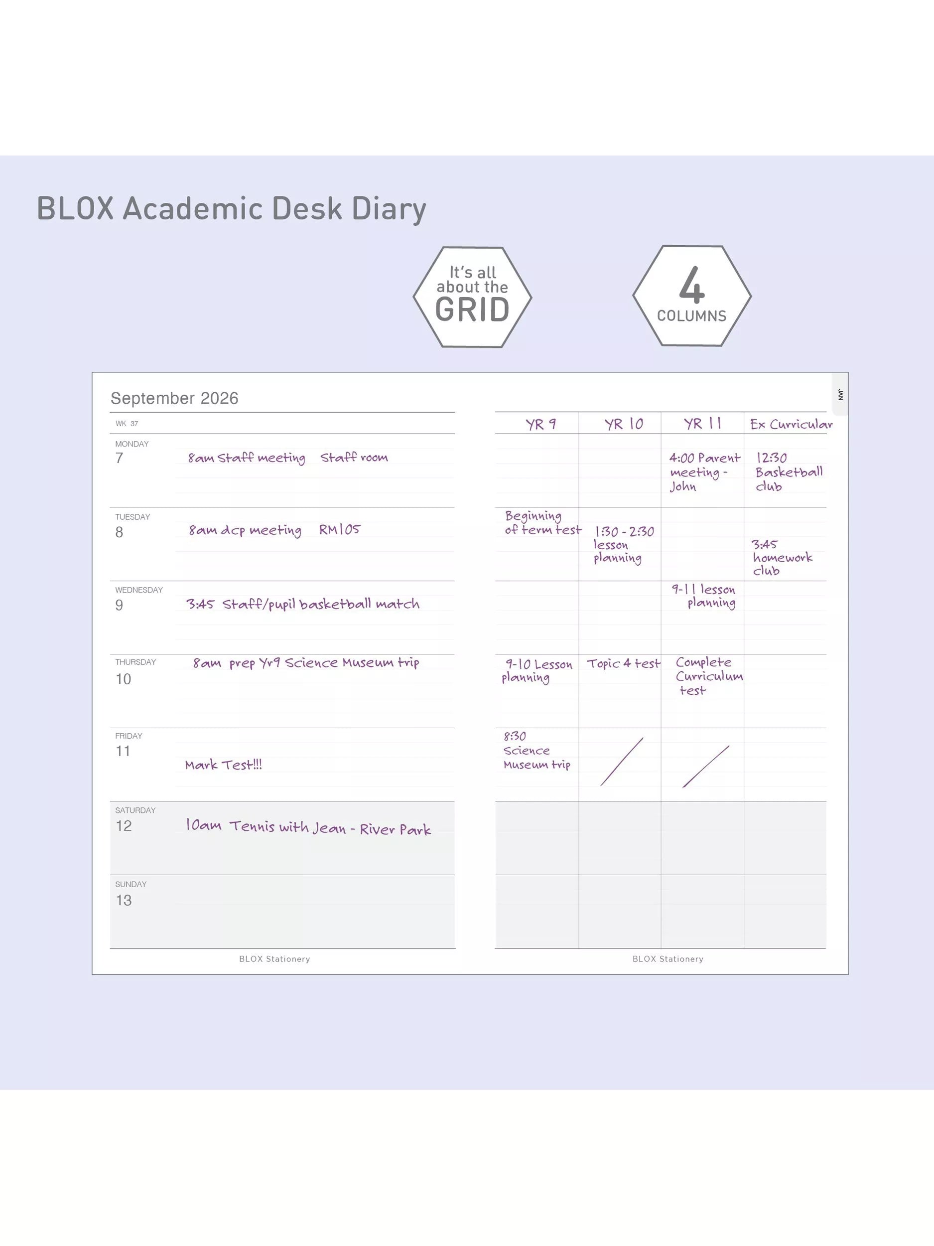 BLOX Academic Desk Diary week to view chocolate brown, imported from the UK