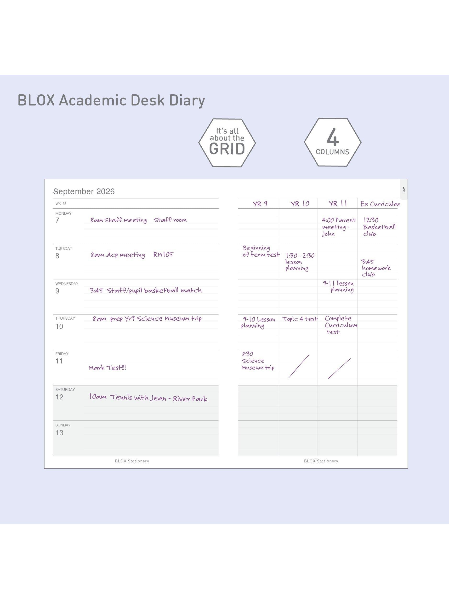 BLOX Academic Desk Diary week to view chocolate brown, imported from the UK