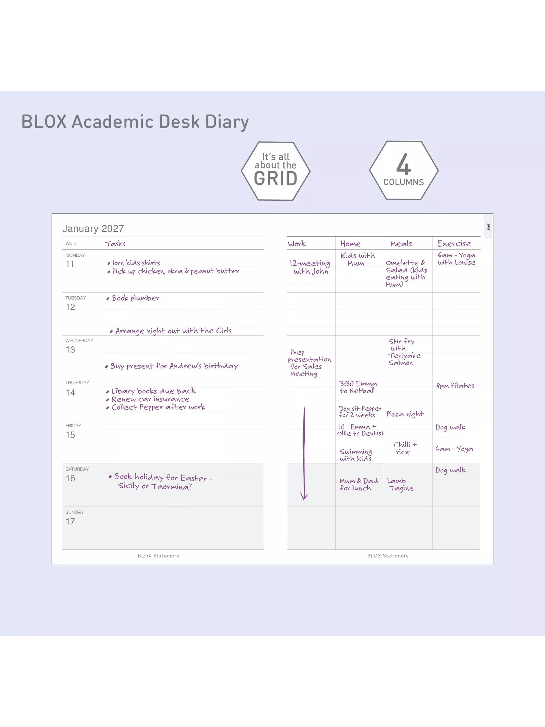 BLOX Academic Desk Diary Purple Large, UK version