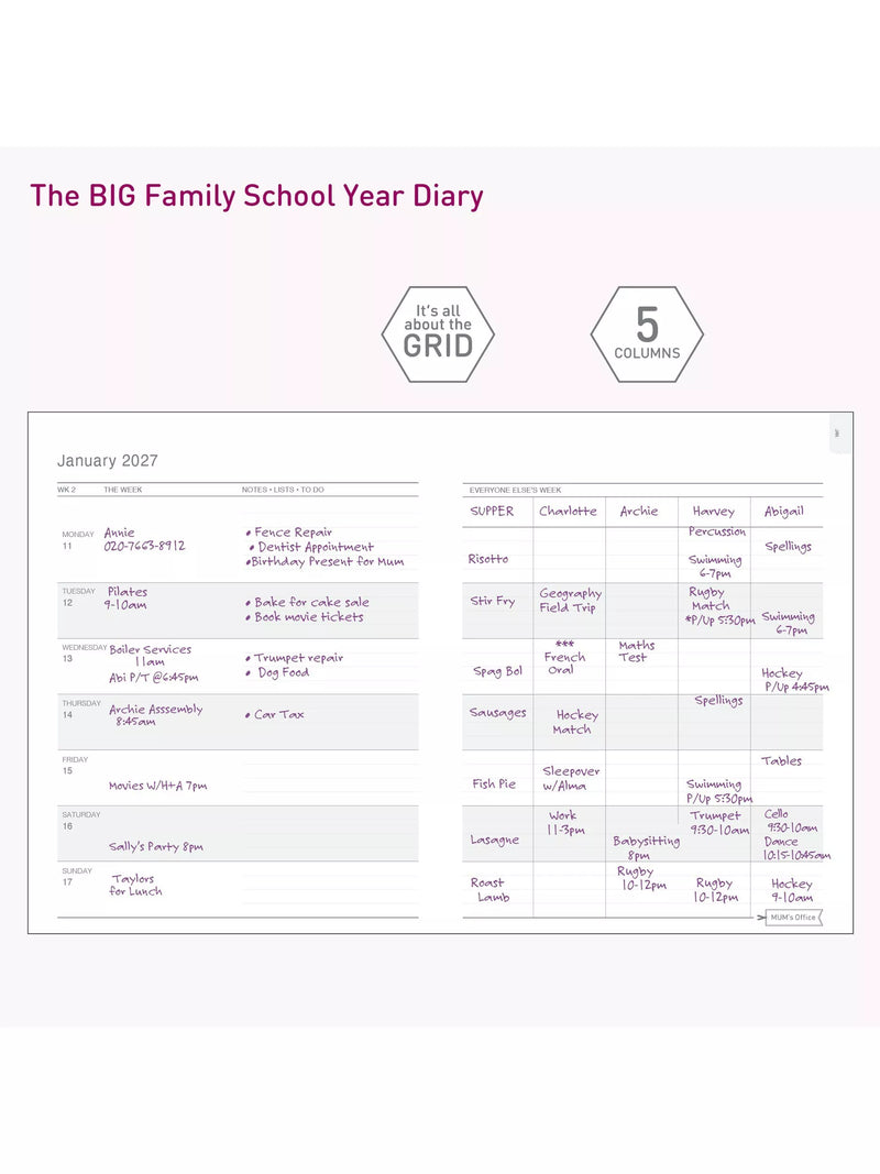 MUM's Office family diary blue 2026-27 (British brand)