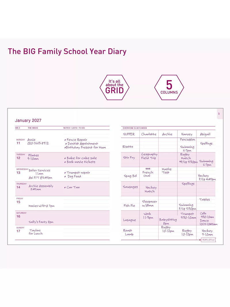 MUM's Office Big Family Academic Diary large purple - British product