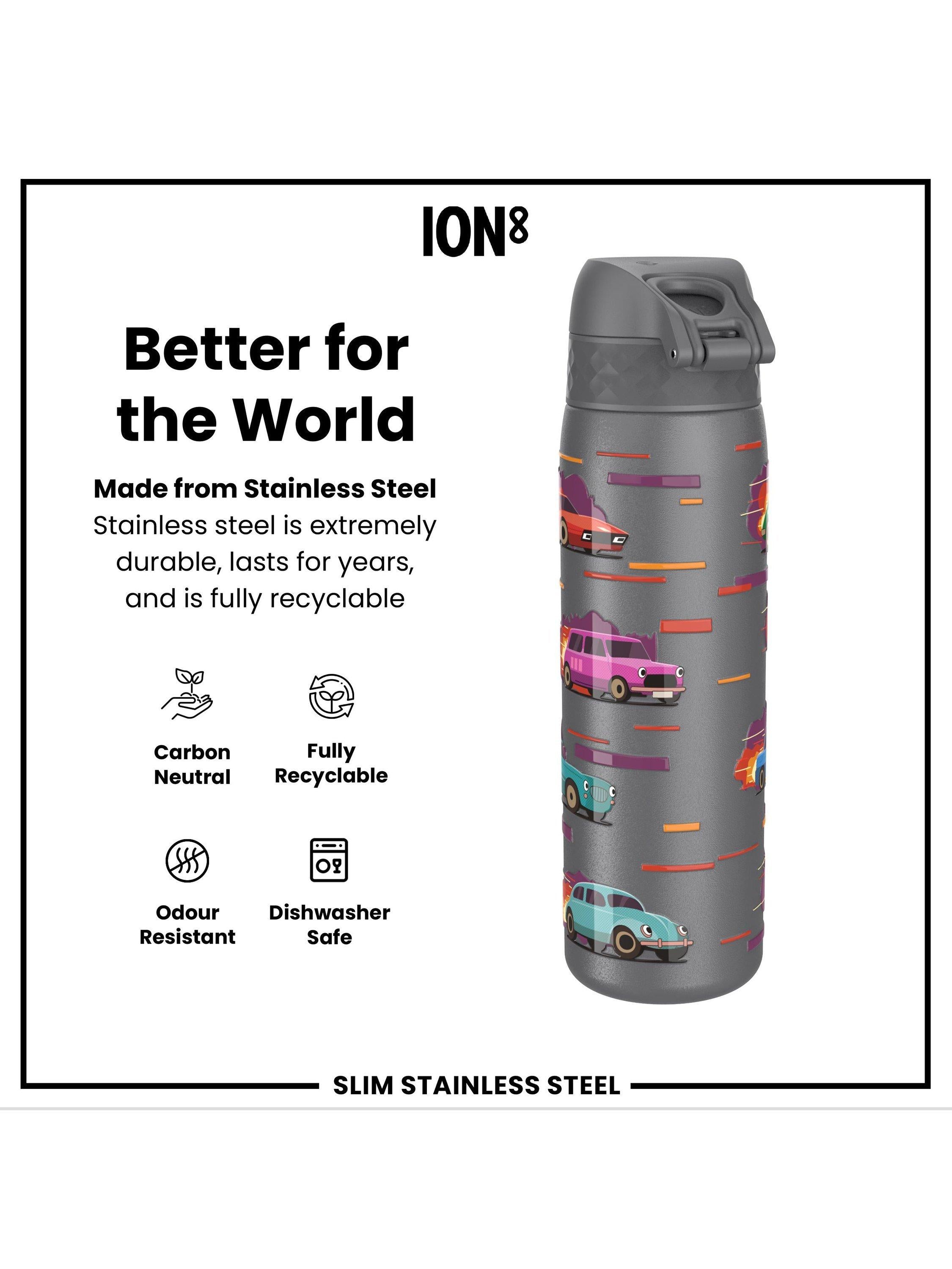 Ion8 stainless steel drinks bottle grey 600ml, imported from the UK