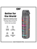 Ion8 stainless steel drinks bottle grey 600ml, imported from the UK