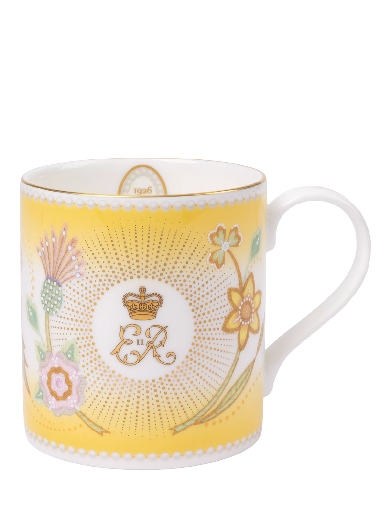 Royal Collection Queen Elizabeth II centenary yellow bone china mug - British product