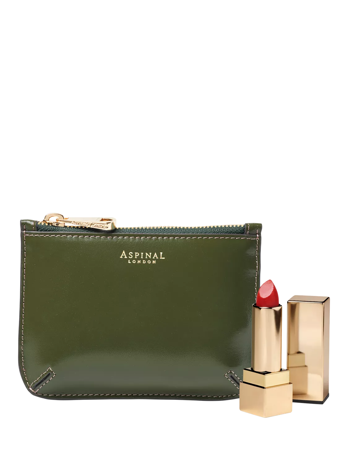 Aspinal of London Small Ella Leather Pouch in moss green, UK version