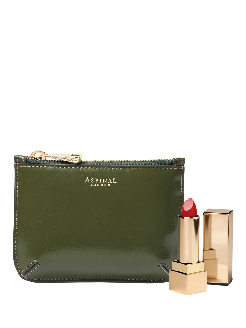 Aspinal of London Small Ella Leather Pouch in moss green, UK version