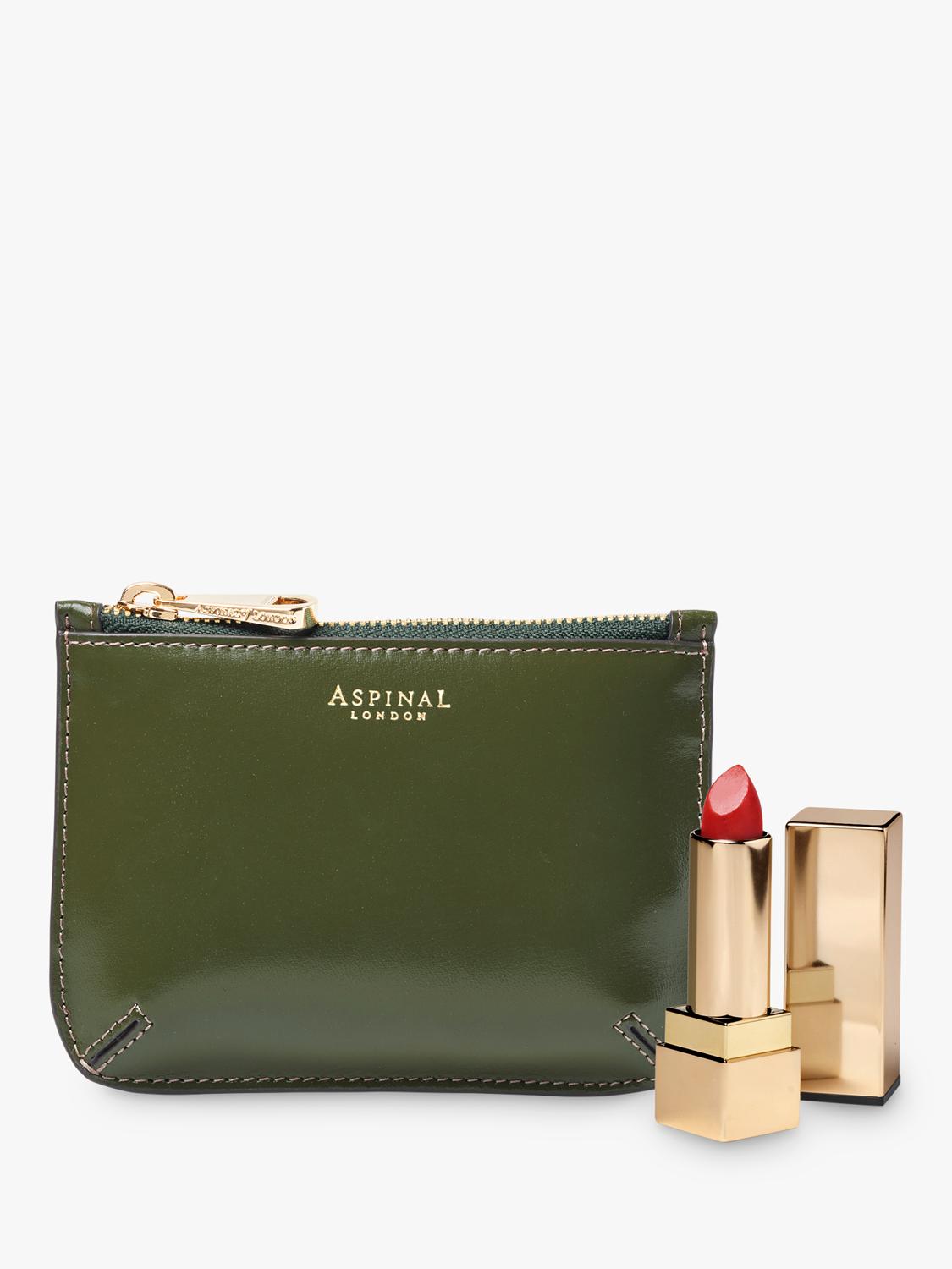 Aspinal of London Small Ella Leather Pouch in moss green, UK version