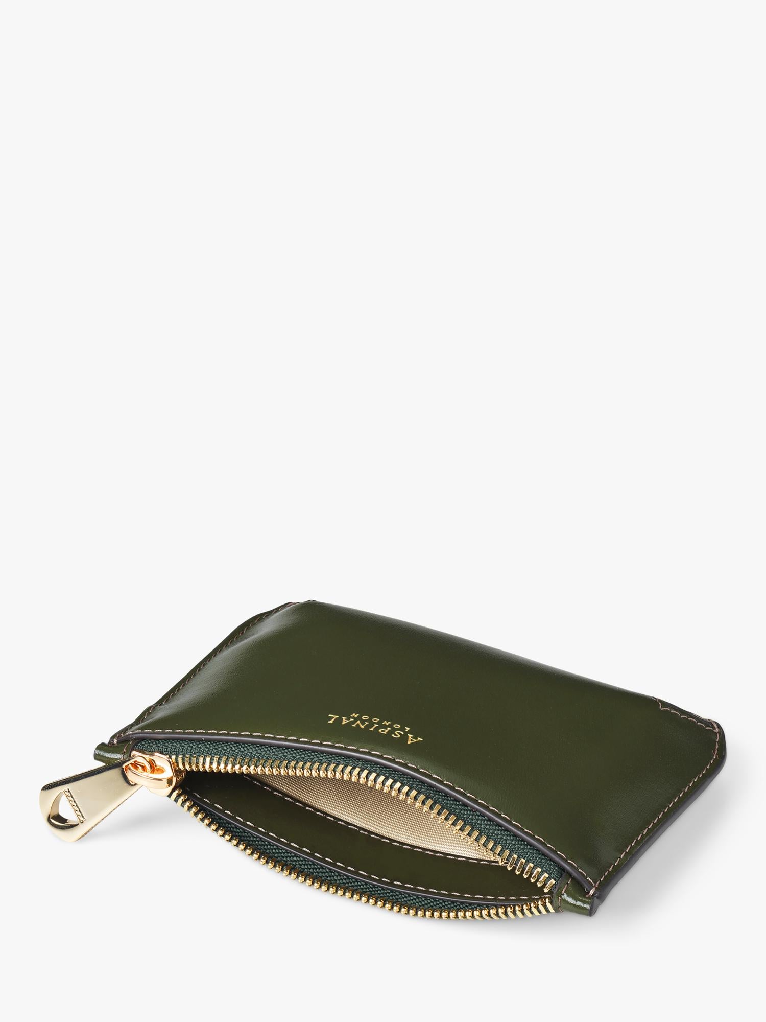 Aspinal of London Small Ella Leather Pouch in moss green, UK version
