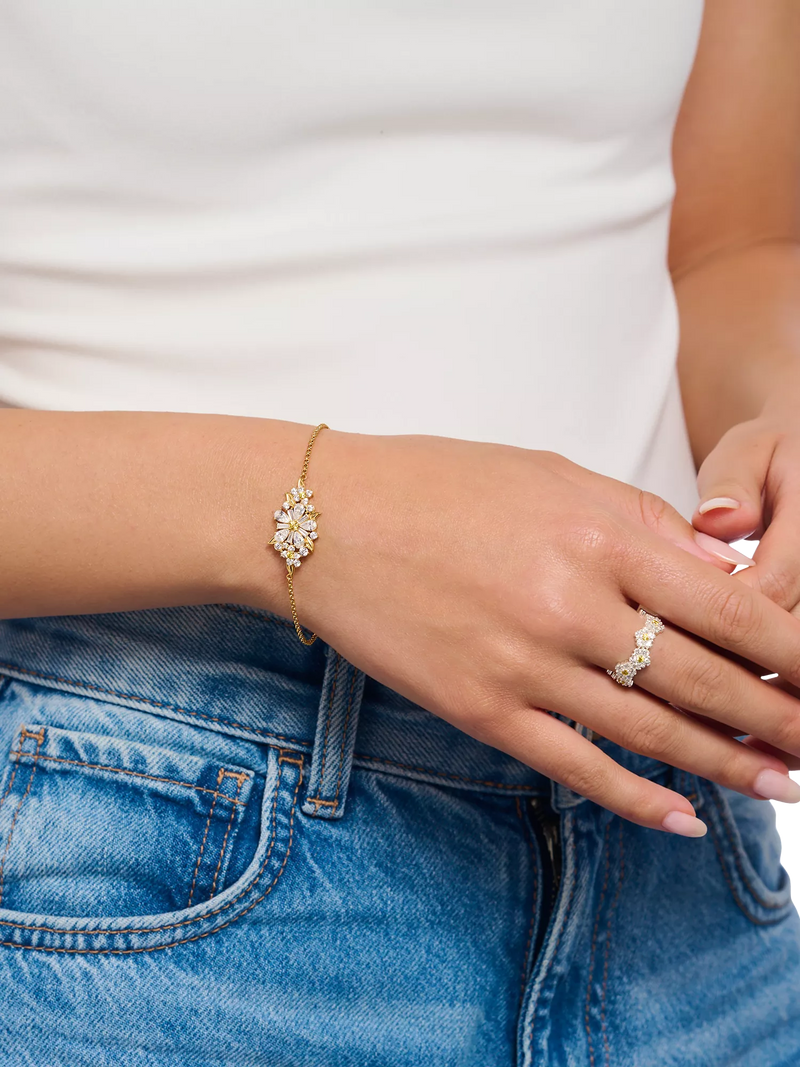 THOMAS SABO crystal flower bracelet gold plated cubic zirconia, UK version