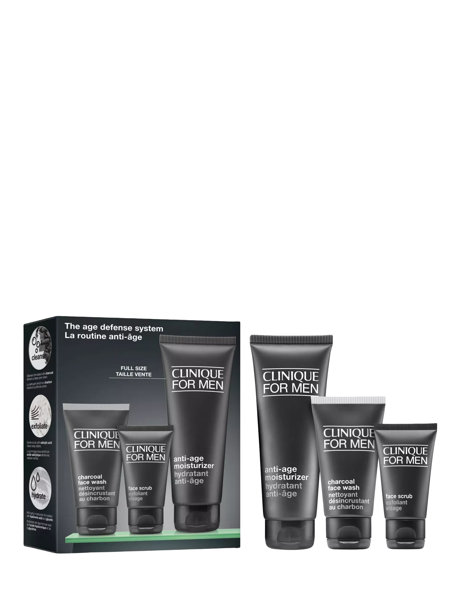 Clinique For Men gift set with moisturiser, scrub, and wash (British brand)
