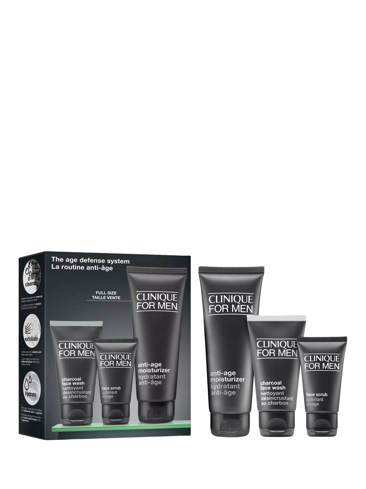 Clinique For Men gift set with moisturiser, scrub, and wash (British brand)