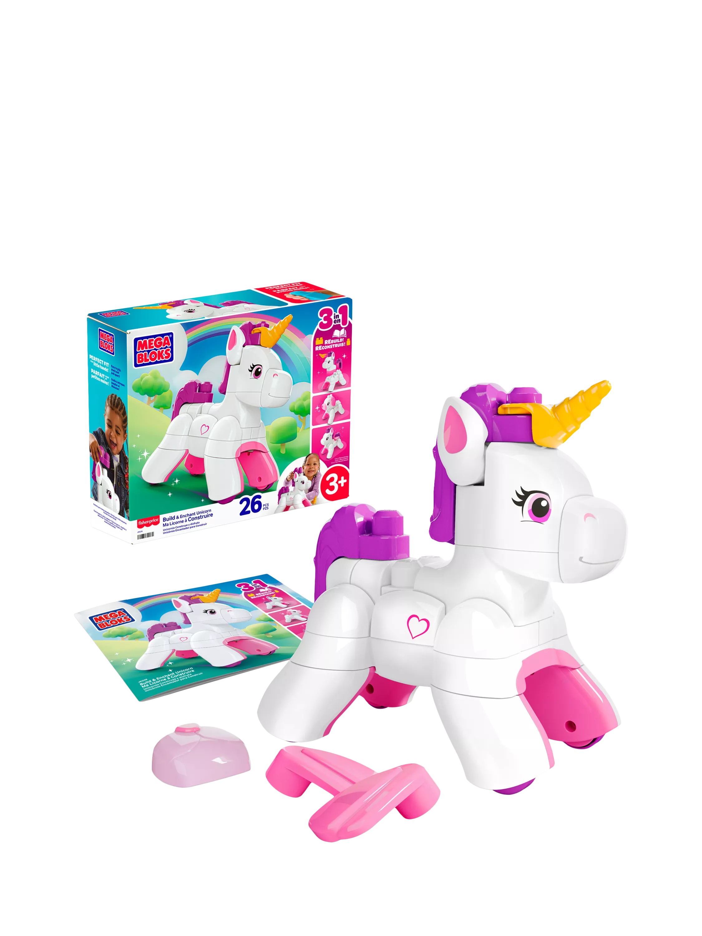 Mega Bloks Build & Enchant Unicorn 3-in-1 construction set 26 pieces (British brand)
