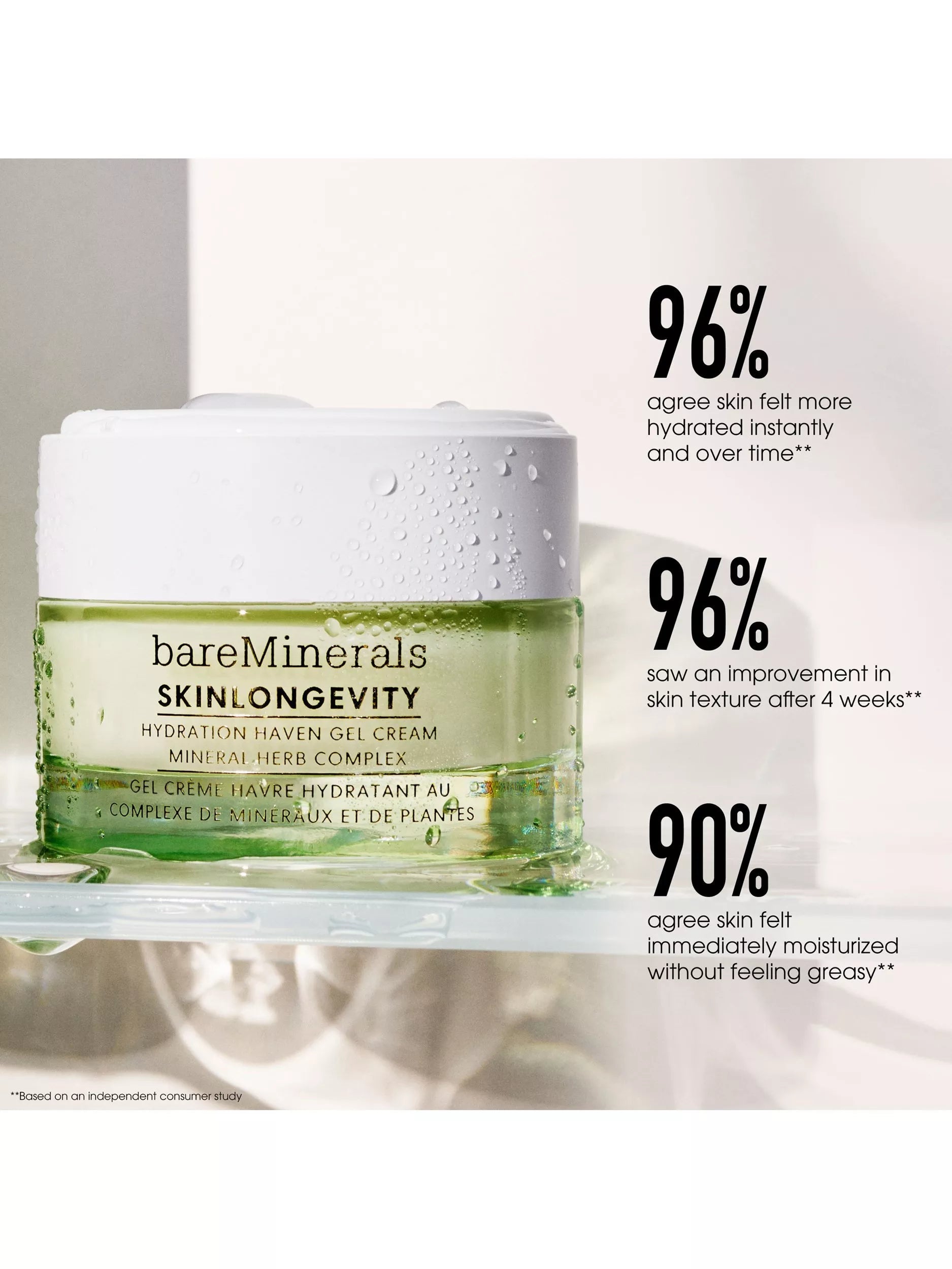 bareMinerals Skinlongevity Hydration Haven gel cream 50g, imported from the UK