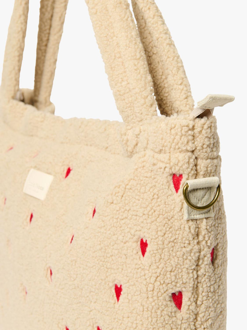 Studio Noos Hearts Boucle changing bag ecru, imported from the UK