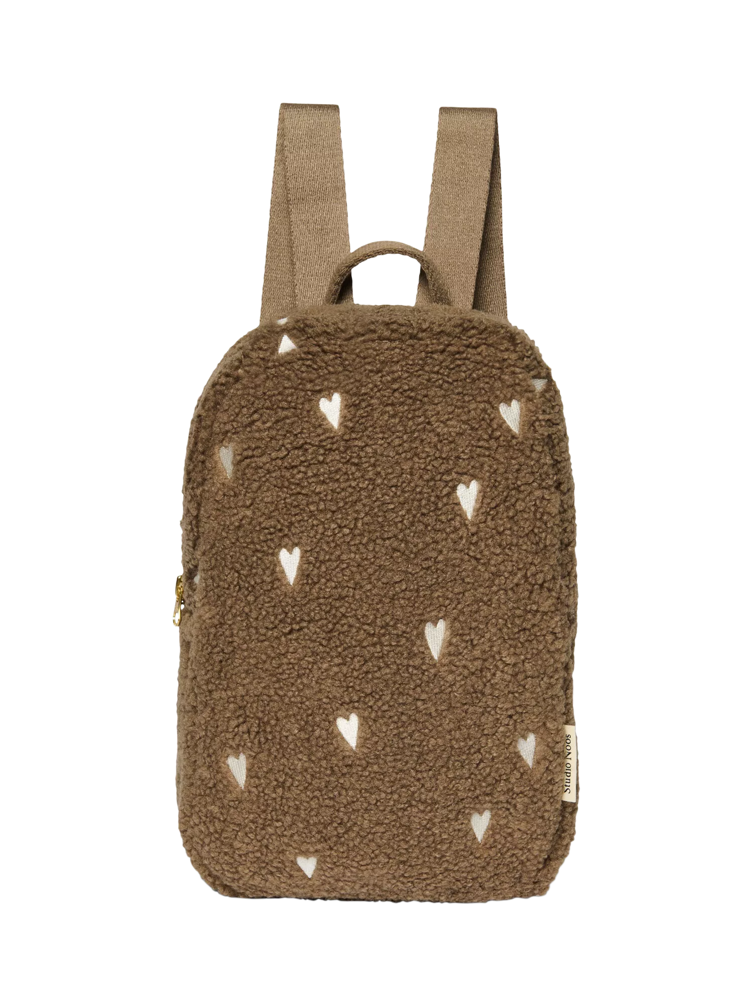 Studio Noos brown hearts boucle mini backpack, imported from the UK
