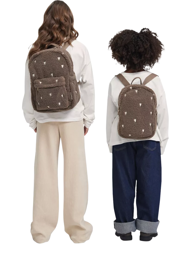Studio Noos brown hearts boucle mini backpack, imported from the UK