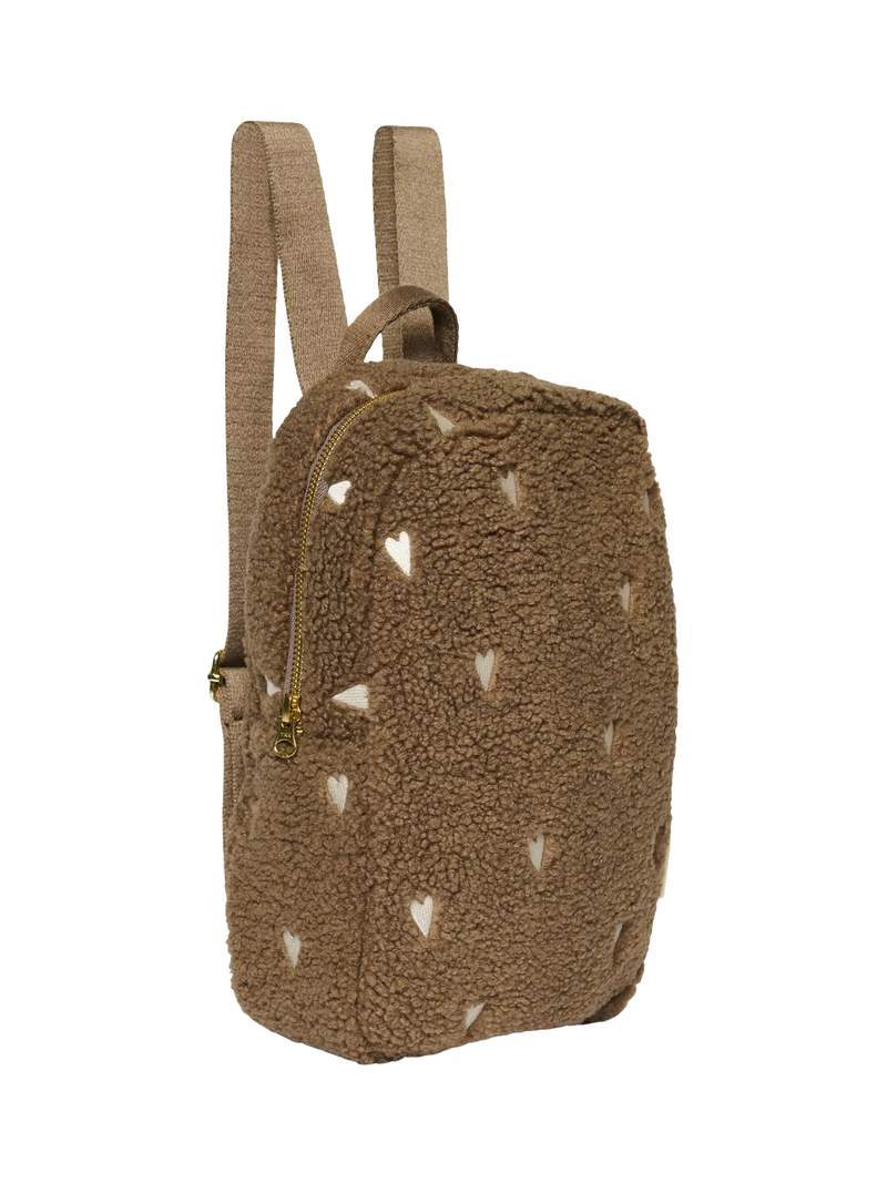 Studio Noos brown hearts boucle mini backpack, imported from the UK