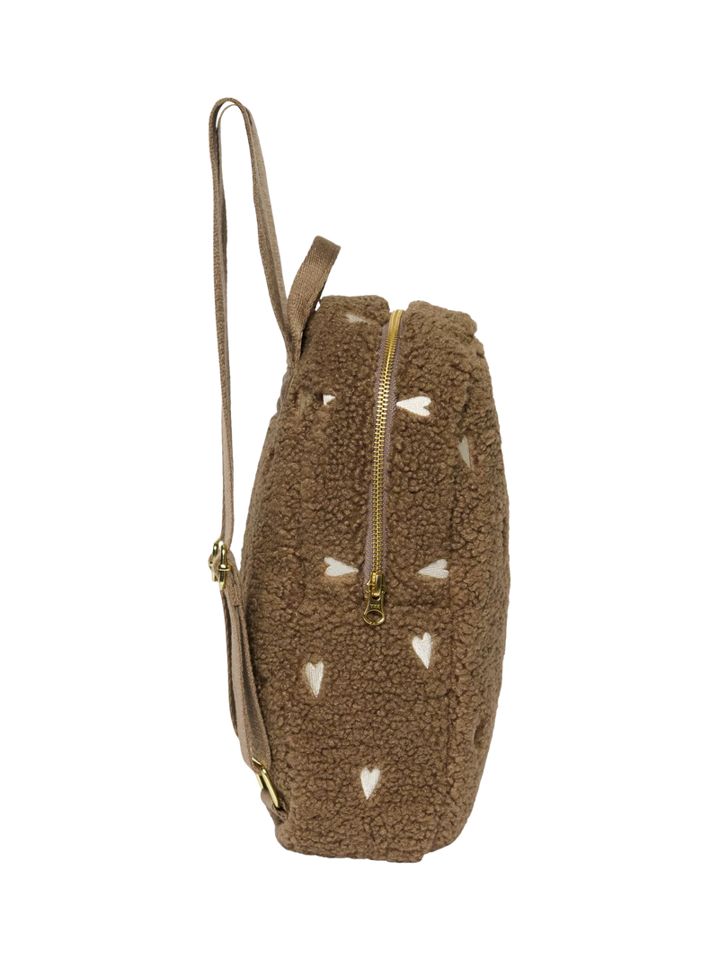 Studio Noos brown hearts boucle mini backpack, imported from the UK