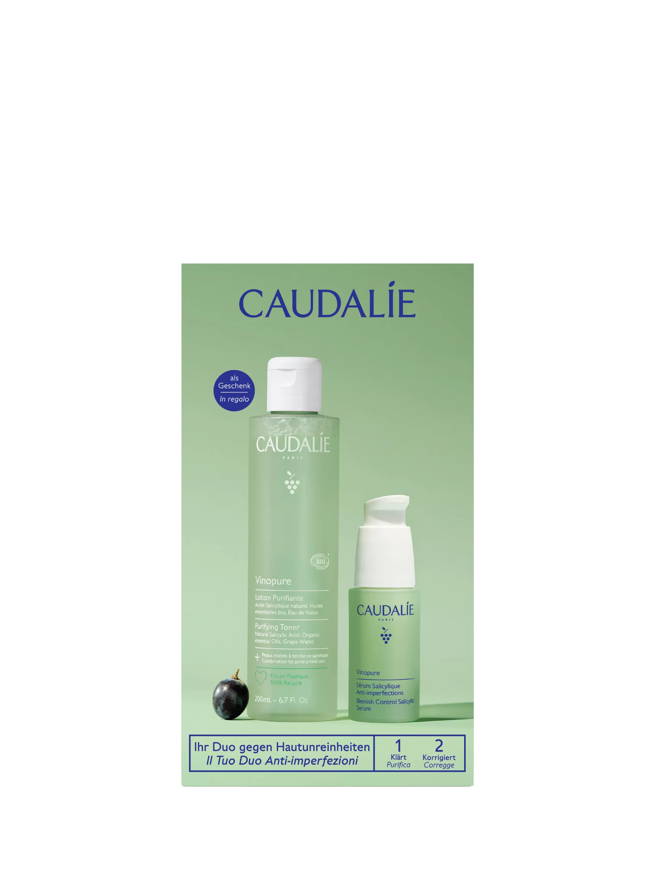 Caudalie Vinopure Serum & Toner Duo 230ml skincare gift set, UK version
