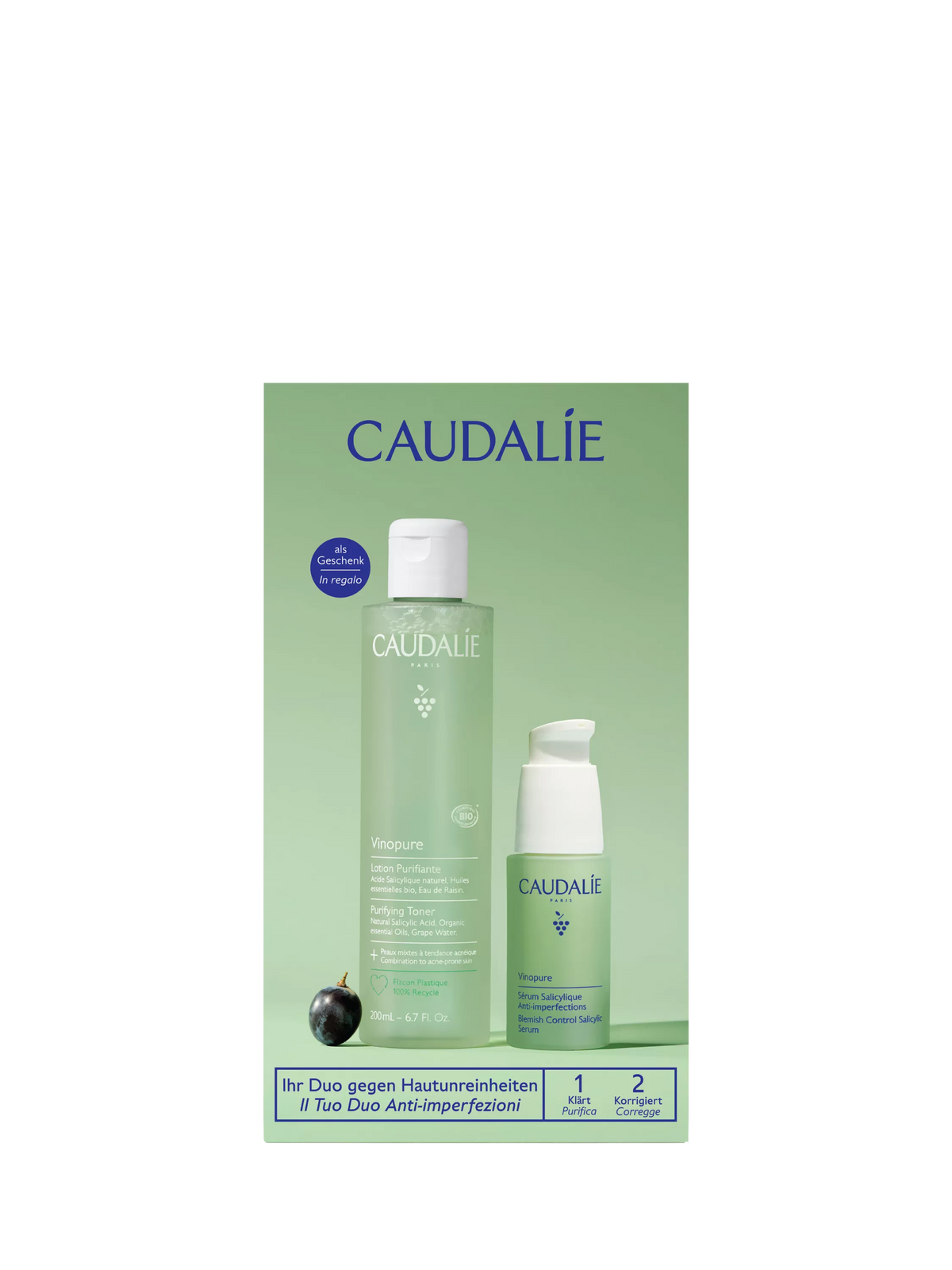 Caudalie Vinopure Serum & Toner Duo 230ml skincare gift set, UK version