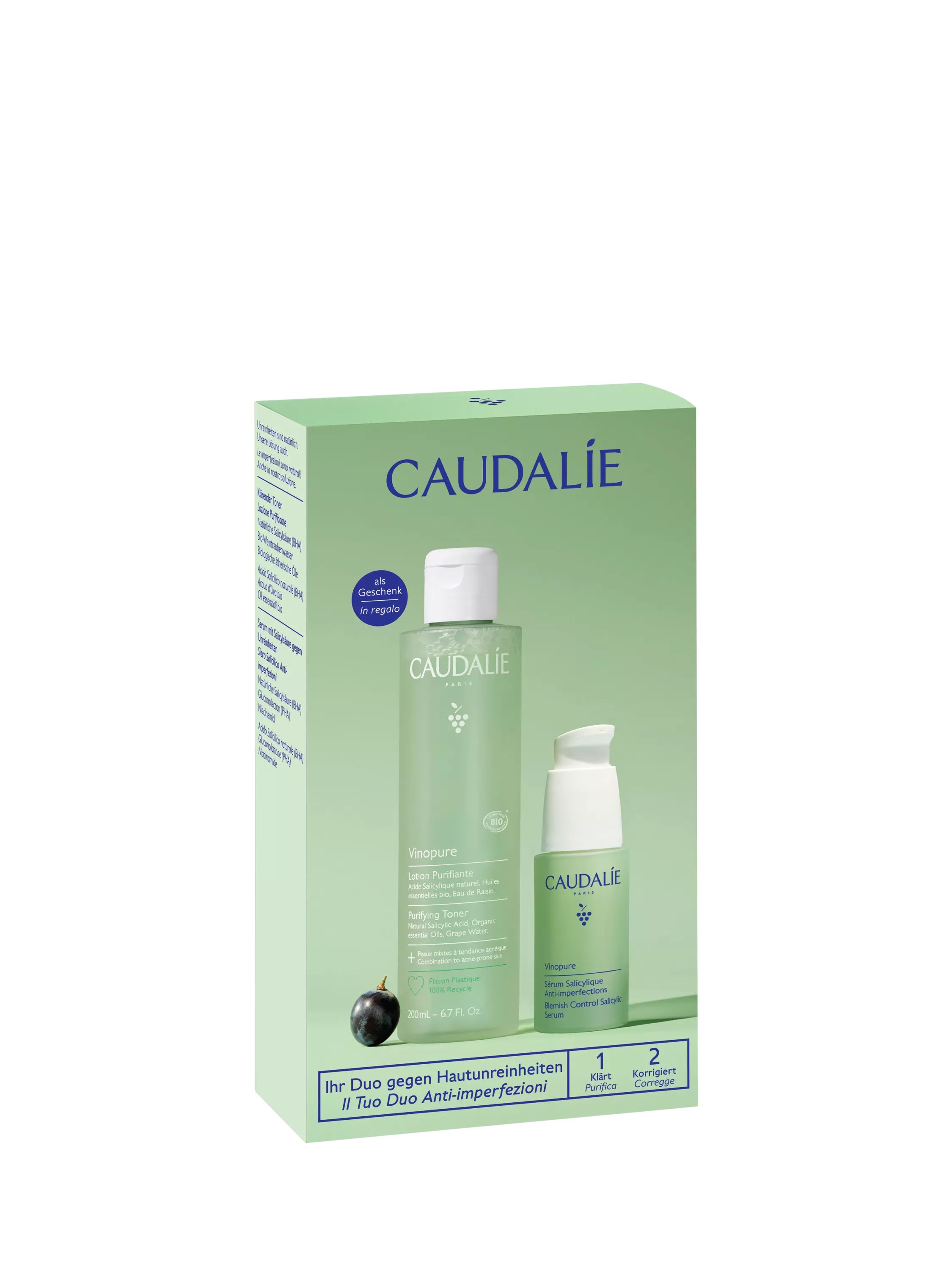 Caudalie Vinopure Serum & Toner Duo 230ml skincare gift set, UK version